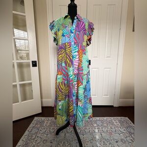 JODIFL Vibrant Leaf Print Midi Dress
